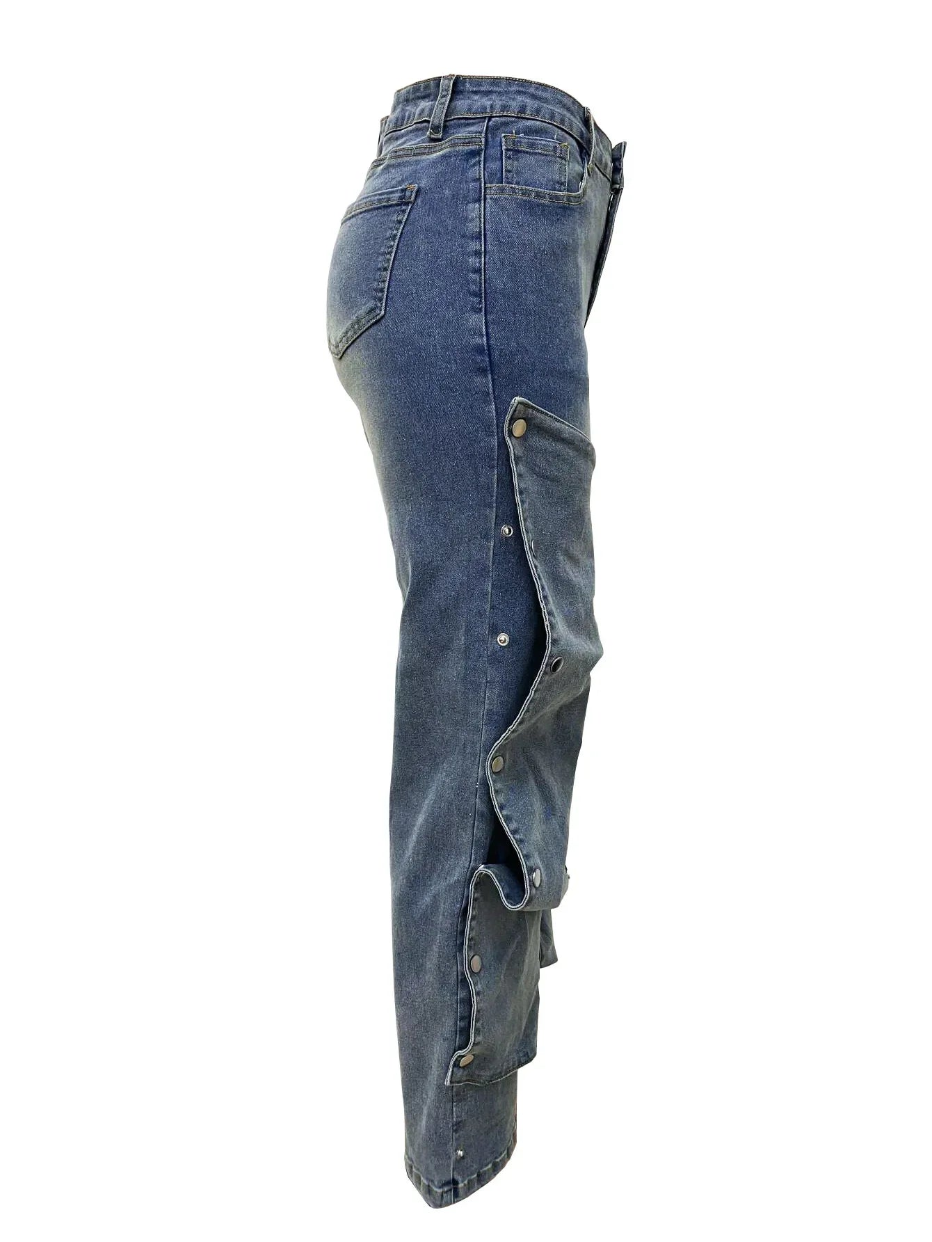 Jeans Denim Pants Women Straight Button Pockets High Waist Mom Floor Length Washed Distressed Strech Trousers 2025 Streetwear Aviola