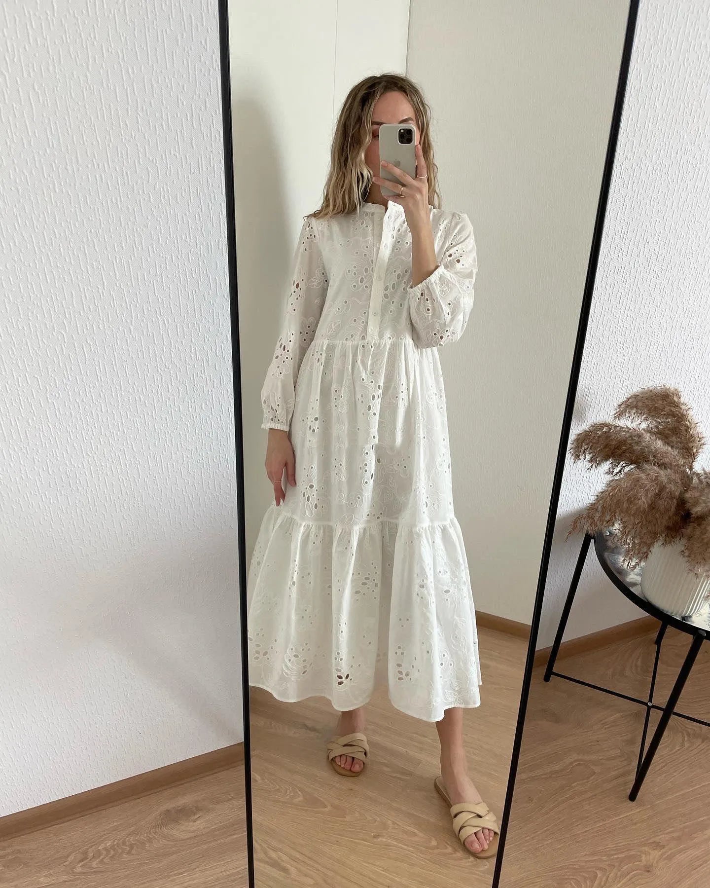 RARF  vestido elegante de encaje bordado para mujer, vestido blanco de empalme, Floral, ahuecado, suelto, informal, para fiesta Aviola