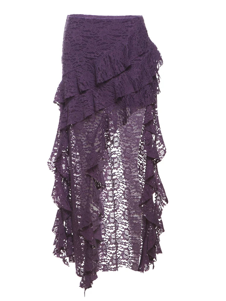 Nibber Tassels Women Skirts Irregular Hem Multi-Layered Ruffles Lace Patchwork Sweet Summer Trend Daily Skinny Versatile Bottoms Aviola
