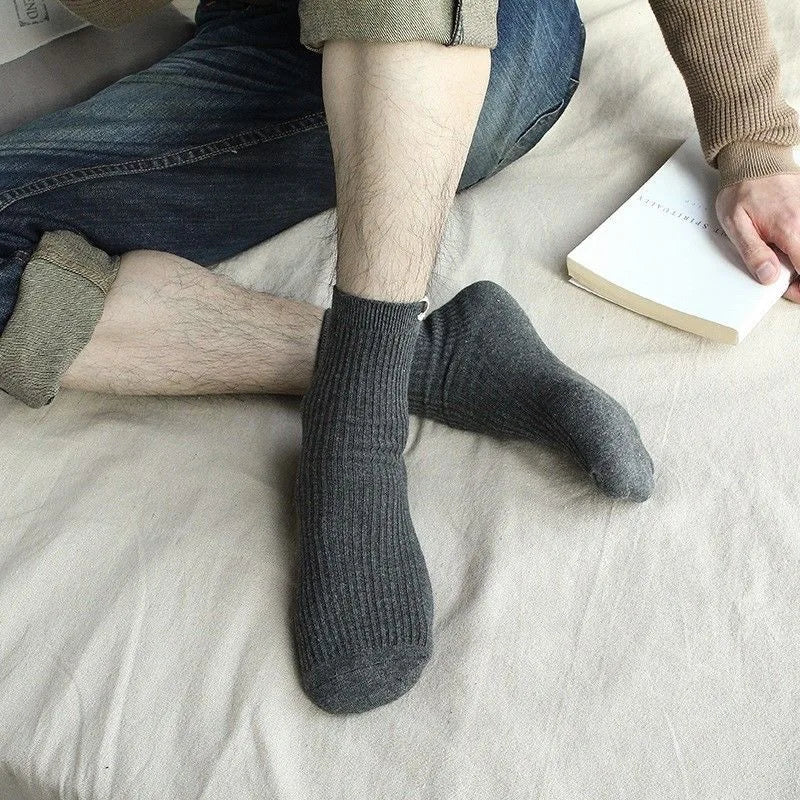 5pairs Men's business mid-tube socks Cotton double needle calibration socks men's wicking breathable all-cotton socks Aviola