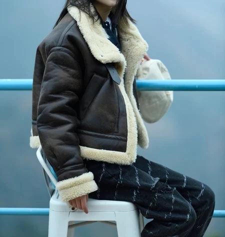 RARF 2025 New Autumn Winter Women Faux Lamb Fur Short Jacket Vintage Female Moto Biker Zipper Thick Warm Coat Fleece Outwear Aviola