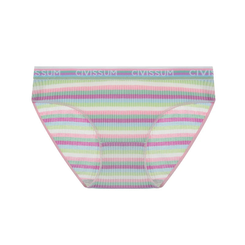 Women Cotton Seamless Panties Female Plus Size Sweety Underwear Sexy Colorful Rainbow Striped Lingerie Girls Cute Briefs NK606 Aviola