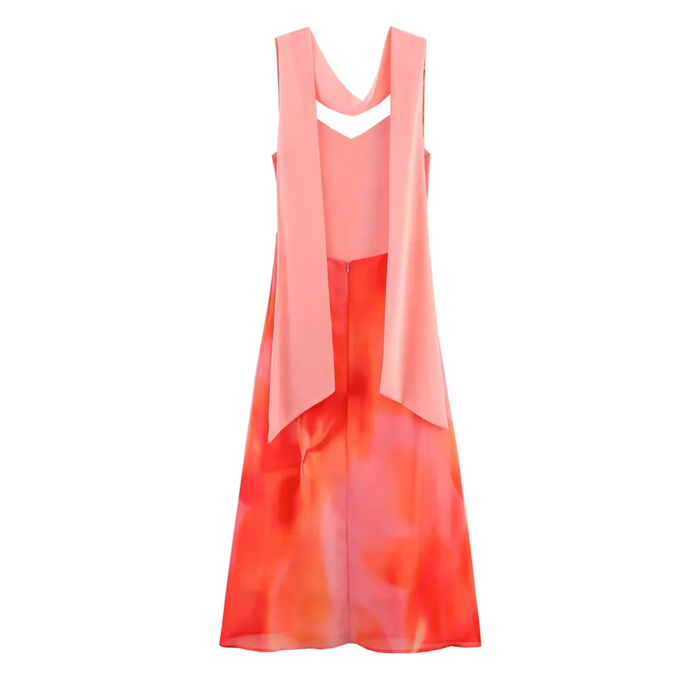 BM&MD&ZA2025backless design printed thin scarf decorated long skirt sexy temperament beach style dress summer women's clothing Aviola