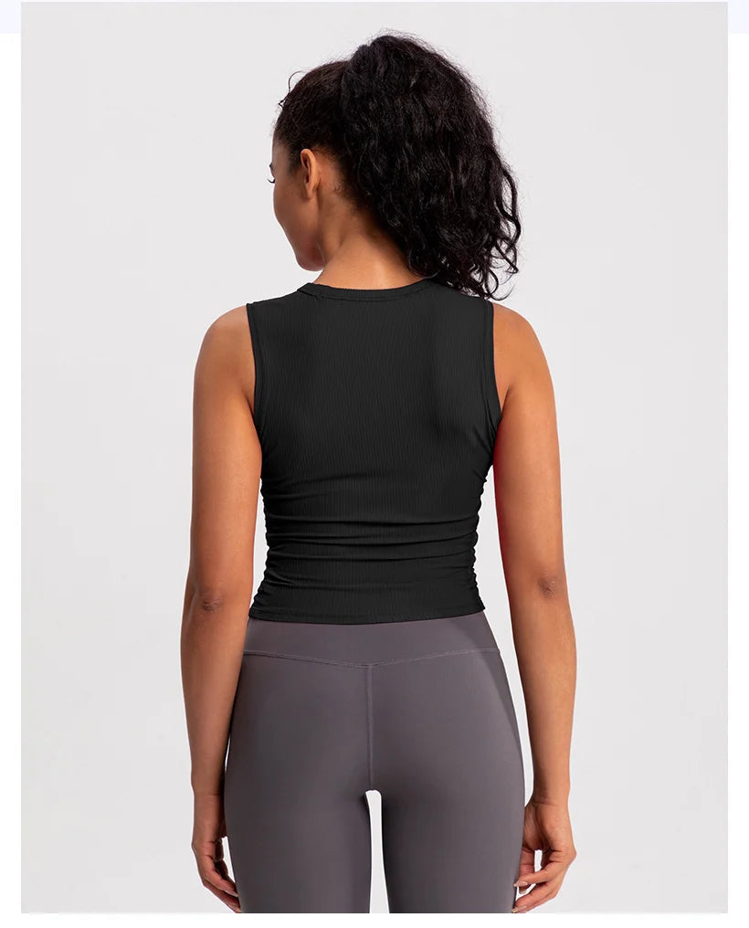2024 Summer Women's Sports Vest Tank Vest Sleeveless Yoga Vest ruched Slim-fit Quick-dry Sports Tops Running Shirt Fitness Top Aviola