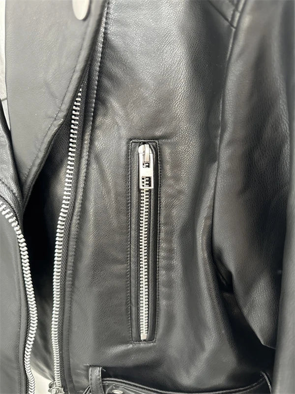 2024 RARF Women's washed leather jacket with belt, short coat with downgraded zipper and vintage lapel, e jacket Aviola