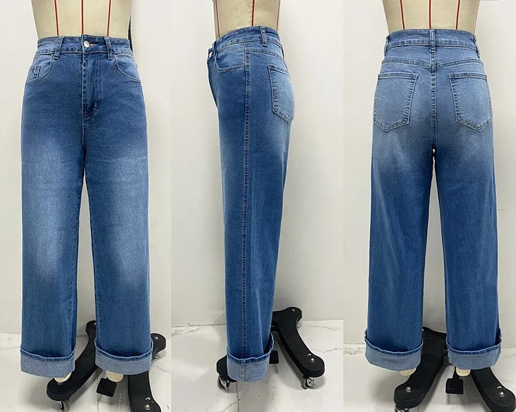Mom Jeans Women Denim Pant Wide Leg Long Pants Y2k Streetwear High Waist Straight Trousers Elegant Temperament Spring 2025 Aviola