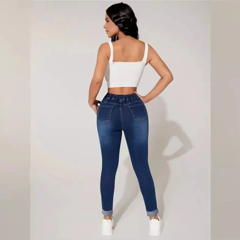 Stretch Pencil Pants Women High Waist Lace Up Distressed Denim Ankle Length Trousers Slim Denims 2025 Streetwear Vintage Jeans Aviola