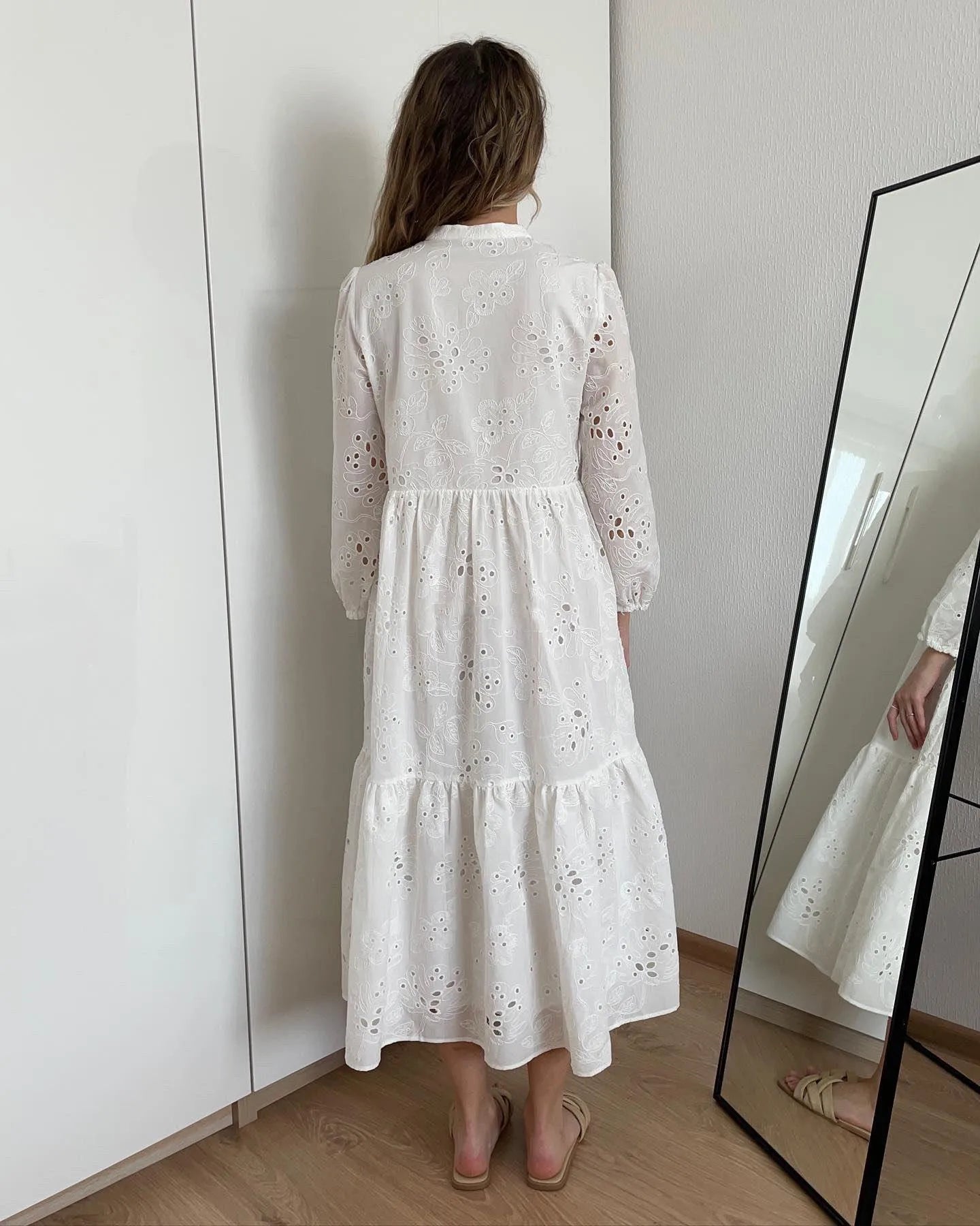 RARF  vestido elegante de encaje bordado para mujer, vestido blanco de empalme, Floral, ahuecado, suelto, informal, para fiesta Aviola