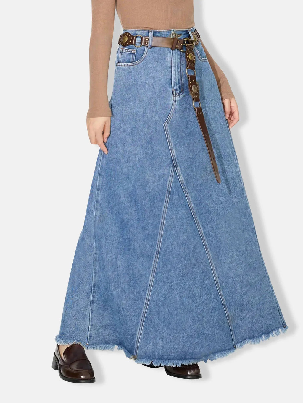 Denim Skirt Women Vintage Long Skirts High Waist Distressed Washed Button Pockets Summer Mom Jeans Y2k A Line Streetwear 2025 Aviola