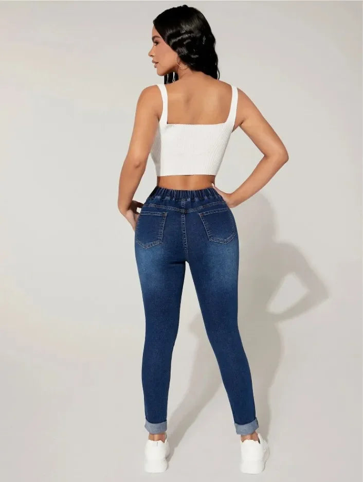 Stretch Pencil Pants Women High Waist Lace Up Distressed Denim Ankle Length Trousers Slim Denims 2025 Streetwear Vintage Jeans Aviola