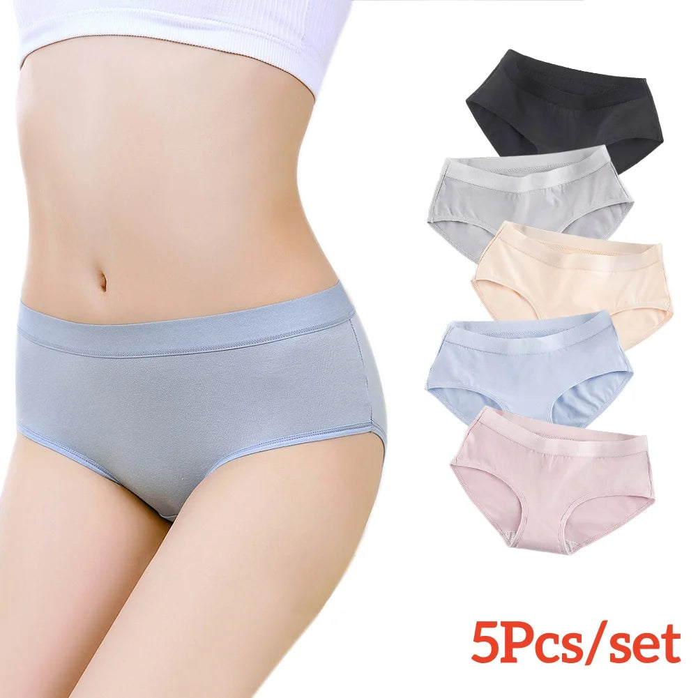 5pcs M-XXL Mid-waist Pure Cotton Women's Panties Breathable Briefs Underwear Girls Comfortable Underwears Aviola