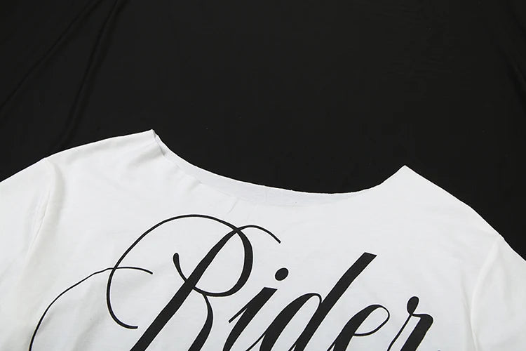 Nibber Classic Loose Letter Print Mini t-Shirt Women Summer Trend Biased Collar Versatile Street Skinny Simple Party Daily Tops Aviola
