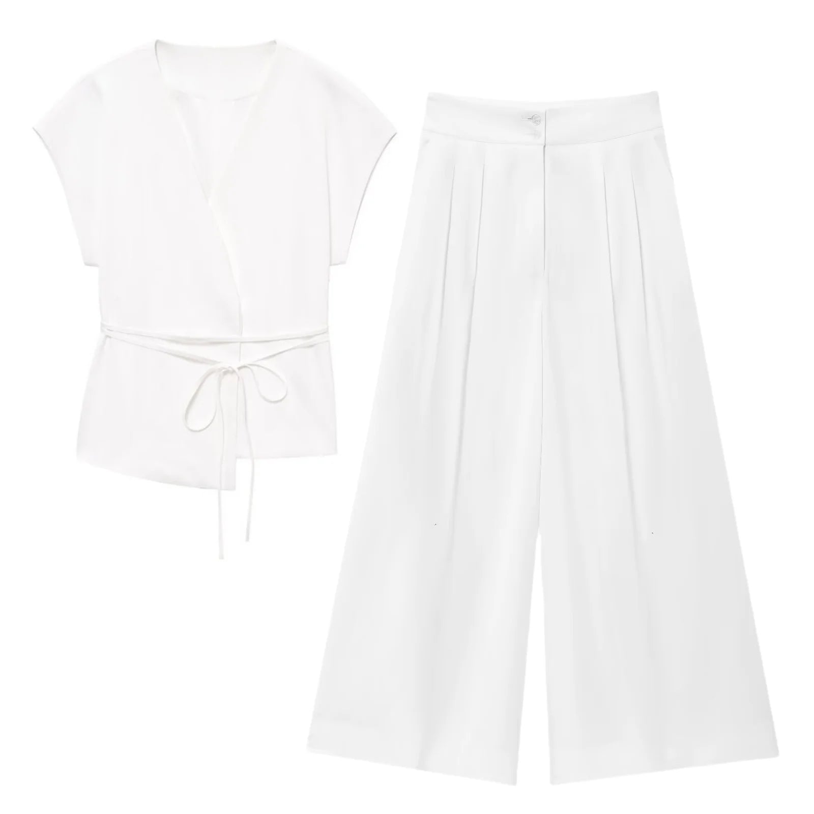 UNIZERA 2025 New Arrivals Women's Wear Elegant V-neck Sleeveless Lace-up Vest Jacket + High-waisted Casual Wide-leg Pants Set Aviola