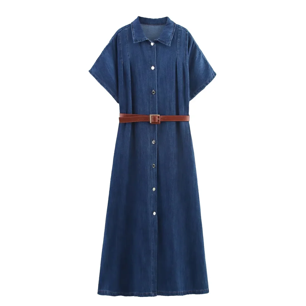 BM&MD&ZA2025denim dress for women summer new mid-length loose temperament A-line skirt over knee shirt skirt Aviola