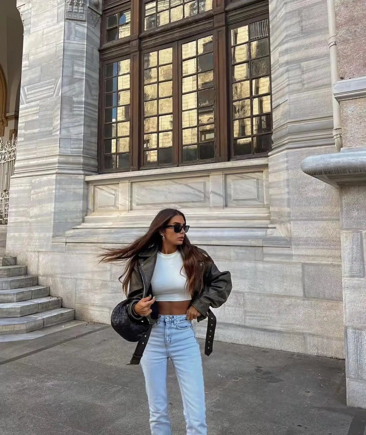 2024 RARF Women's washed leather jacket with belt, short coat with downgraded zipper and vintage lapel, e jacket Aviola