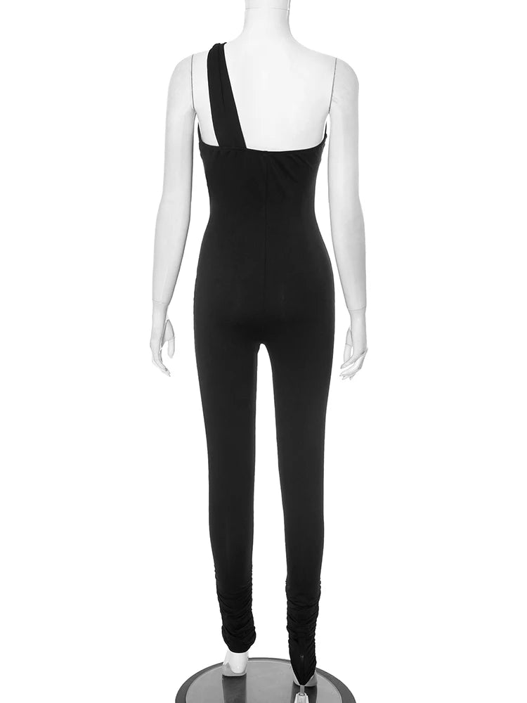 Nibber Hollow Sexy Jumpsuits Women Irregular Single Shoulder Strap Sleeveless Skinny Peach Hip Midnight Summer Fashion Overalls Aviola