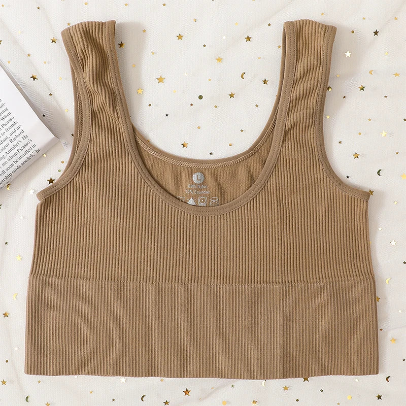 Seamless Bras For Women Streetwear Rib Sports Tank Top Sexy Lingerie No Pads Crop Top Female Fitness Underwear Aviola