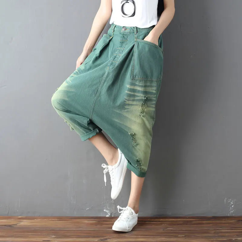 Denim Pant Women Jeans Calf Length Pants High Waist Straight Trousers Y2k Streetwear Elegant Mom Jeans Casual Hole Loose 2025 Aviola