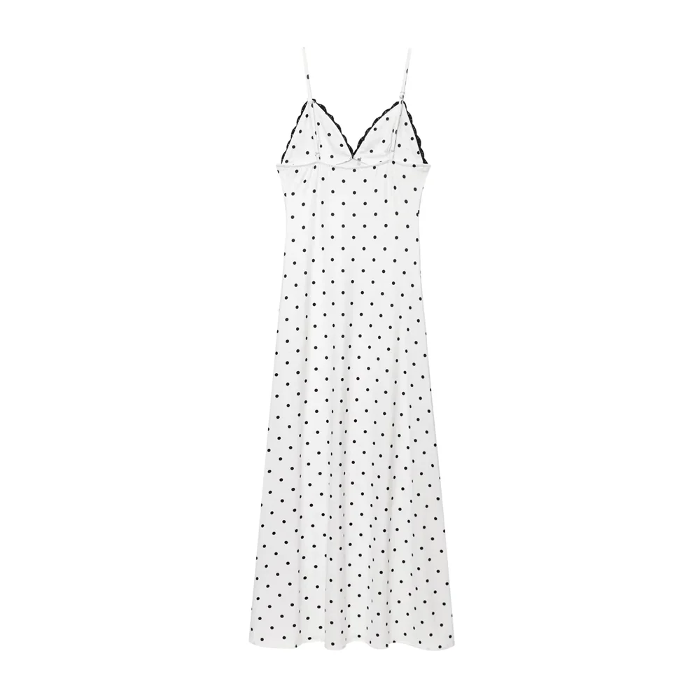 BM&MD&ZA2025French polka dot temperament slim V-neck lace contrast color suspender dress long skirt summer women's clothing Aviola