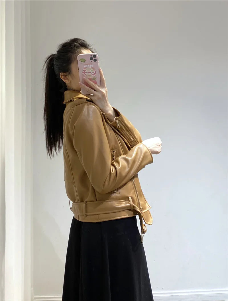 RARF Spring and Autumn 2024 The new belt detachable epaulet motorcycle jacket leather jacket Aviola