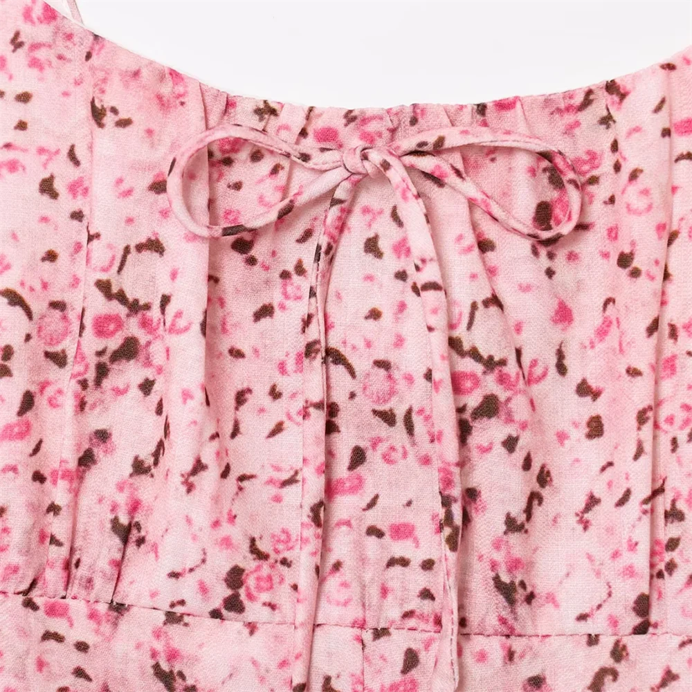 BM&MD&ZA2025floral square neck waist high waist suspender dress pocket decoration short skirt summer new women's clothing Aviola