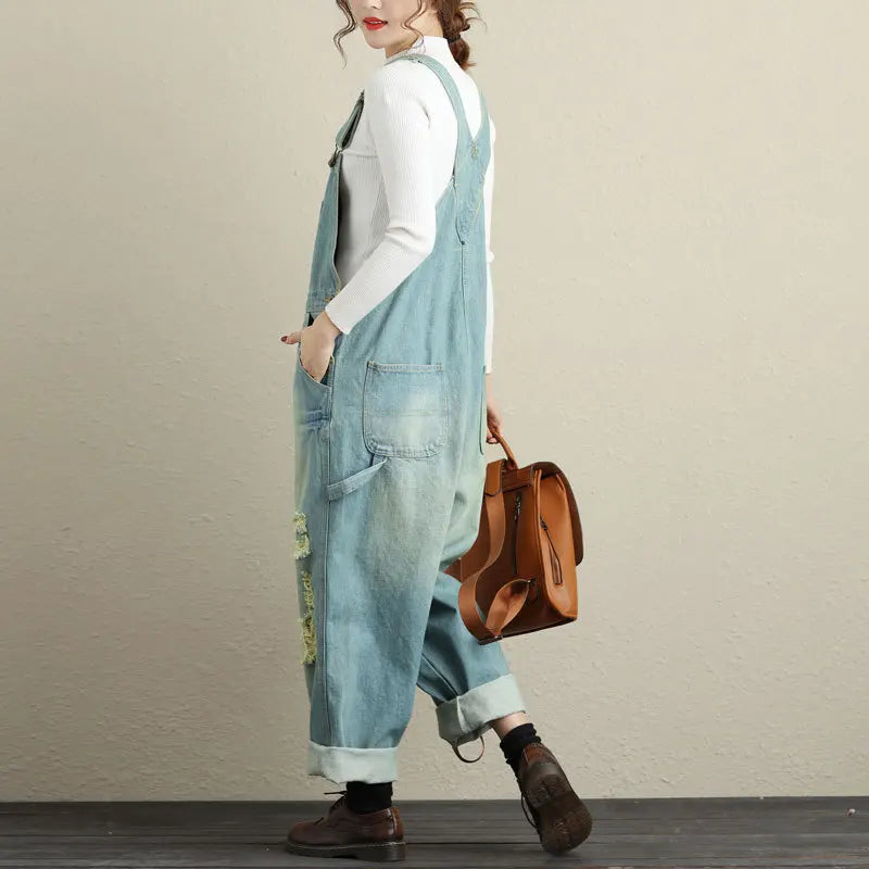 Jumpsuits Women Causal Loose Denim One Piece Mom Jeans Suspenders Overalls Wide Leg Long Pants High Waist Rompers Y2k Streetwear Aviola