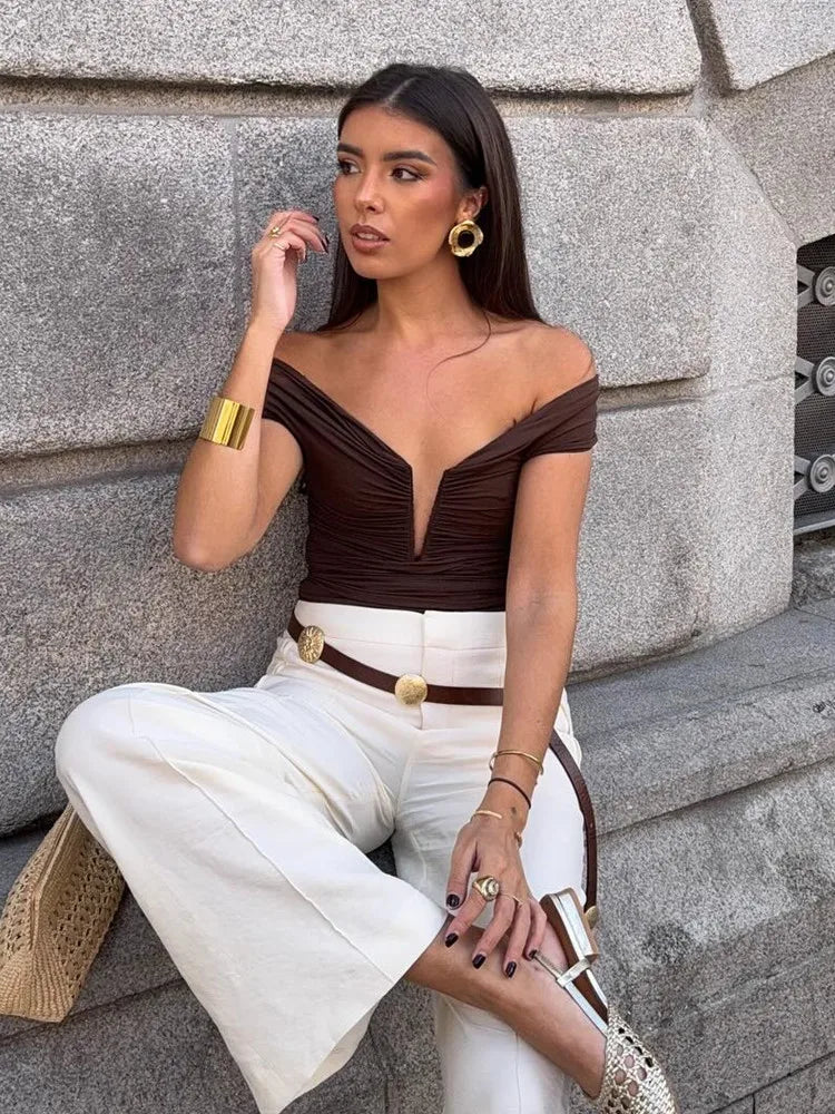 UNIZERA Hot Girl Style Sexy Fashion Blended Bodysuit 2025 Summer New Products Women's Temperament Tight Top Aviola