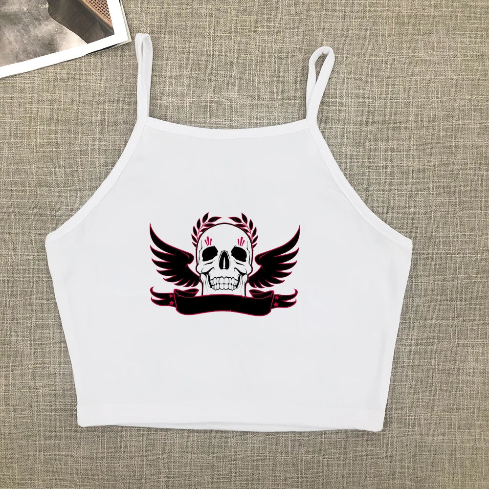 2024 Europe and the United States street new skull series printed short sleeve women Y2K women's T-shirt vest strap inside Aviola