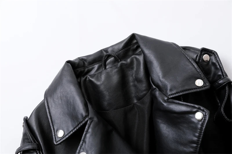 RARF  New 2024 Women's motorcycle leather PU imitation leather loose jacket black jacket Aviola