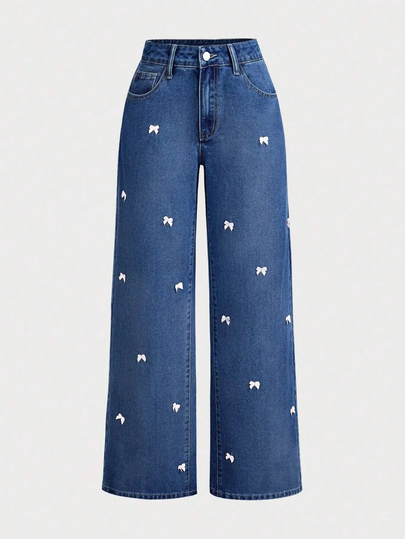 Denim Wide Leg Pants Women Mom Jeans Streetwear High Waist Bow Washed Distressed Straight Trousers Y2k Vintage Floor Length Aviola