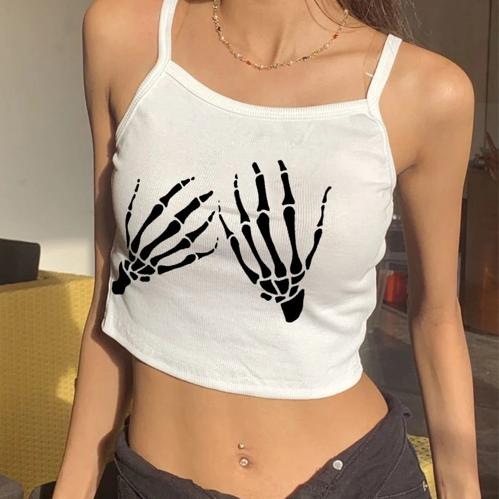 2024 Europe and the United States street new skull series printed short sleeve women Y2K women's T-shirt vest strap inside Aviola