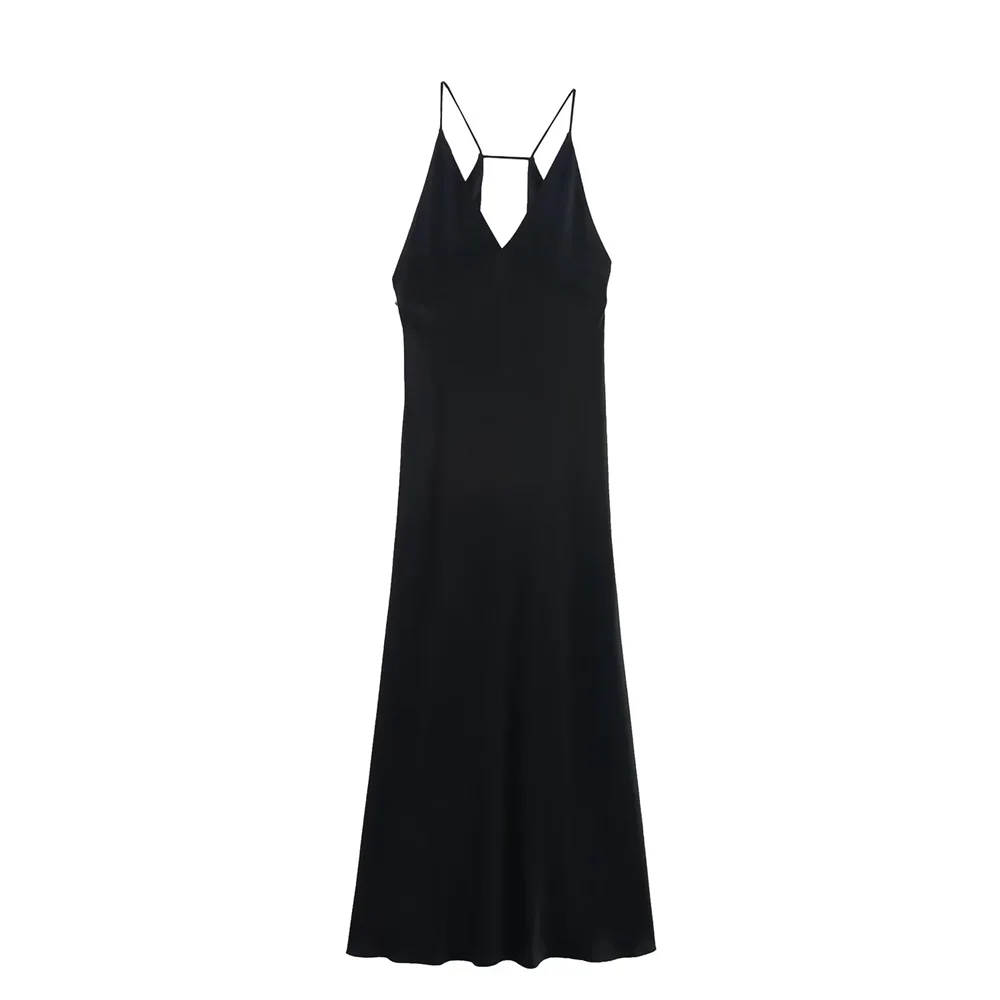 BM&MD&ZA2025sexy simple temperament V-neck underwear-style suspender dress long skirt summer new women's clothing Aviola