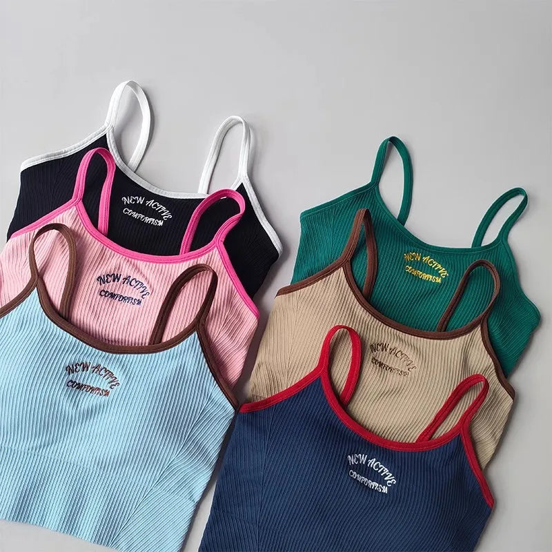 Women Breathable Sports Bra Fitness Tops Gym Crop Top Brassiere Push Up Camisole Sport Bras Gym Workout Top Letter Yoga Bra Aviola