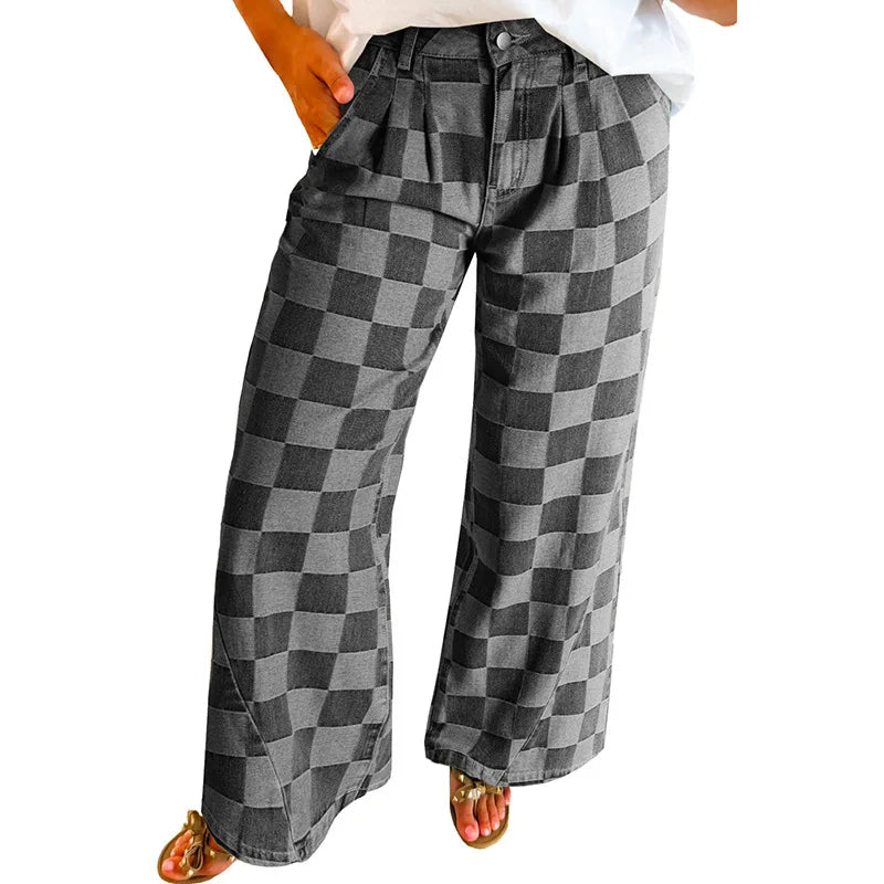 Denim Pant Women Mom Jeans Wide Leg Long Pants Casual Loose High Waist Straight Trousers Y2k Streetwear Splice Punk Club 2025 Aviola