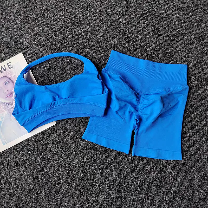 2 Pieces Yoga Suit for Women Seamless Fitness Gym Clothes Halter Sports Bra Matching Impact Shorts Workout Sets Gym Outfit Aviola