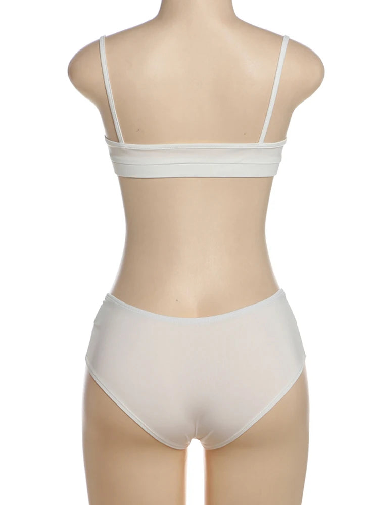 Nibber Sexy Heart Hollow 2 Piece Set Women Simple Vacation Camisole+Panties Beach Style Matching Stretch Street Comfortable Suit Aviola