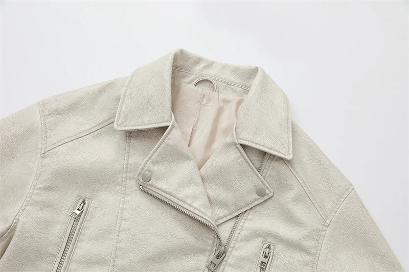 RARF 2024New Coal graysty le Women's washed leather jacket with belt, short coat with downgraded zipper and vintage lapel jacket Aviola