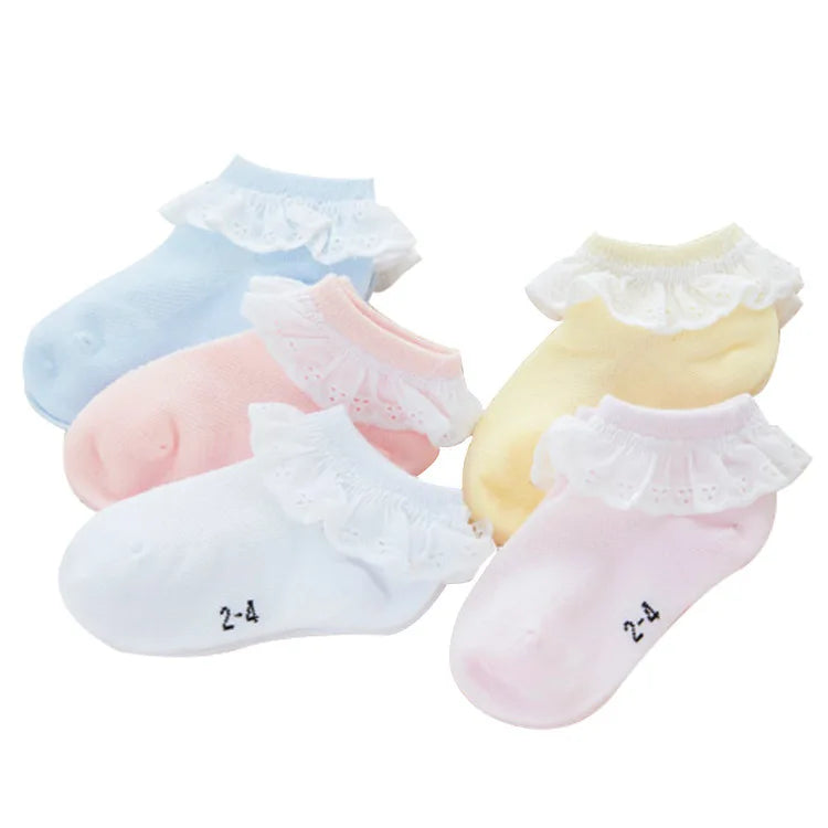 5 pcs Spring/Summer Children's socks Lace socks Summer thin mesh socks Pure cotton baby boat socks Girls Princess socks Aviola