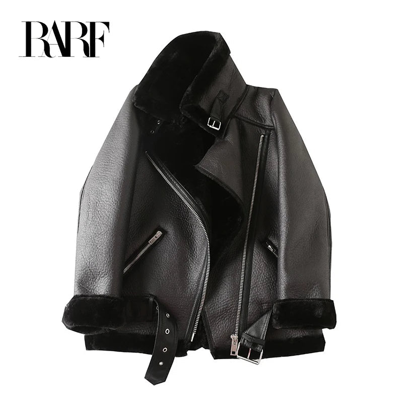 RARF The new  women's jacket with extra thick warm and extra thick lamb feather rider jacket with artificial fur Aviola