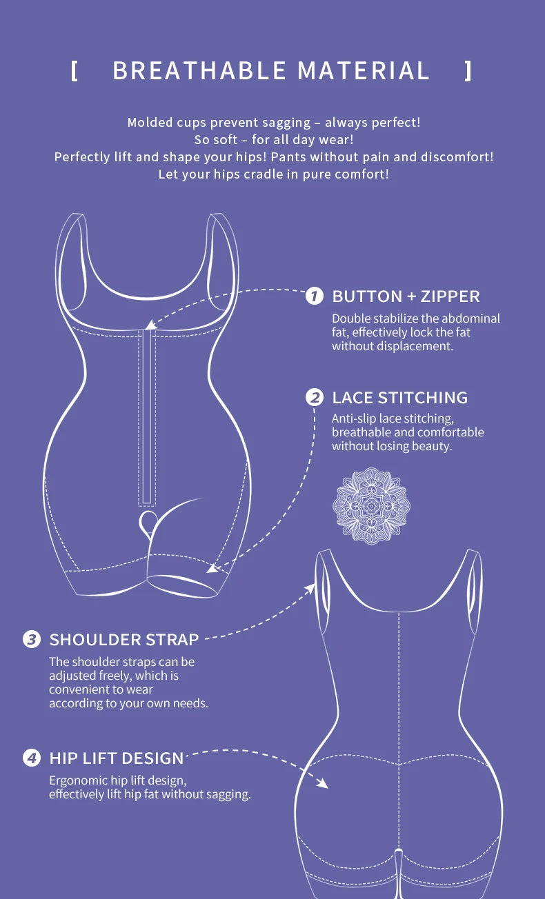 Women's Shapewear Bodysuit  Slimming  Butt Lifter Full Body Shaper Bbl Tummy Control Open Crotch Ziper Design Fajas Reductoras Aviola