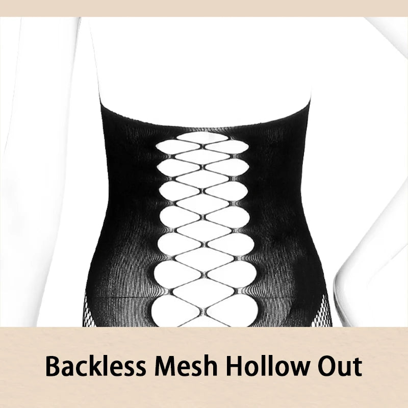 One Pieces Crotchless Lingerie Women Sexy Mesh Hollow Tights Transparent Bodystocking Sex Backless Deep V Hanging Neck Pantyhose Aviola
