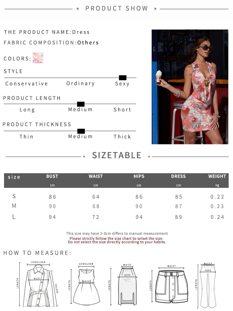 Nibber Colorful Print Dress Women Metal Shells Swing Collar Halter Bandage Backless Sleeveless Elasticity Sexy Midnight Bodycon Aviola