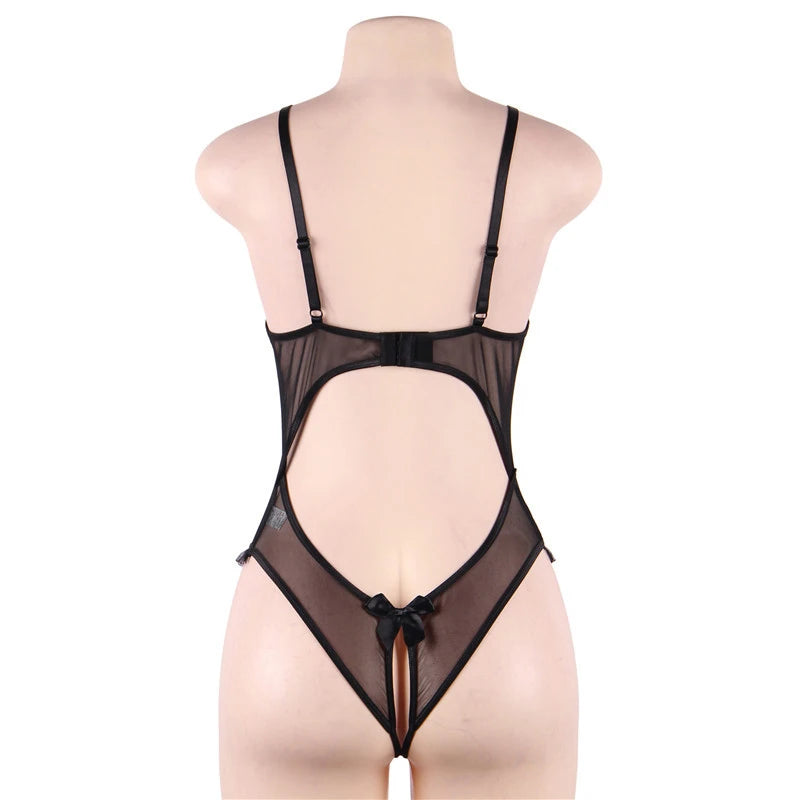 Women Porn Underwear Lace Hollow Open Bra Set Plus Size Sexy Costumes Deep V Neck Teddy Bodysuits Erotic Crotchless Lingerie Set Aviola