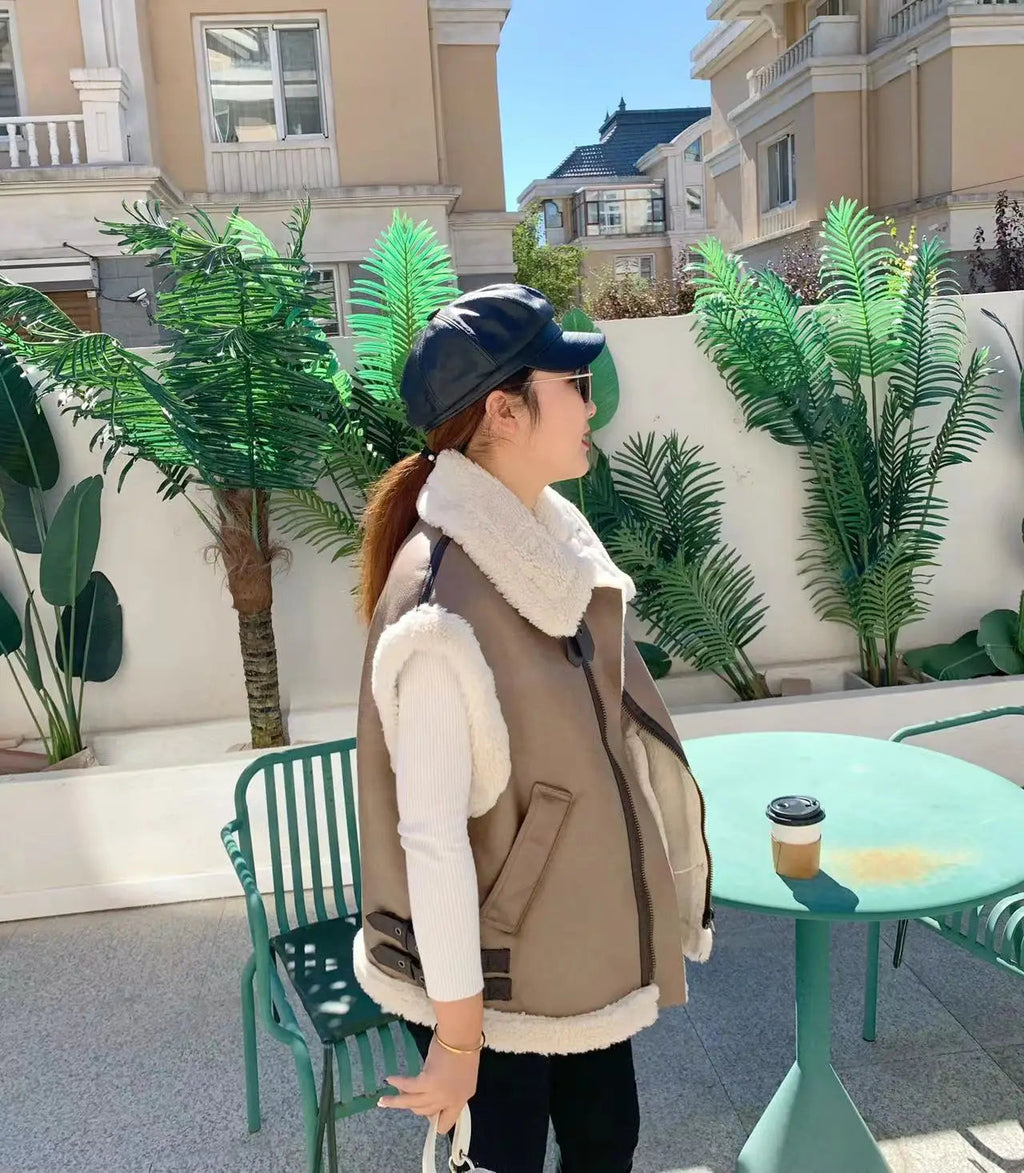 RARF 2024 autumn winter new ladies warm fur integrated sleeveless fleece stitching coat vest jacket Aviola