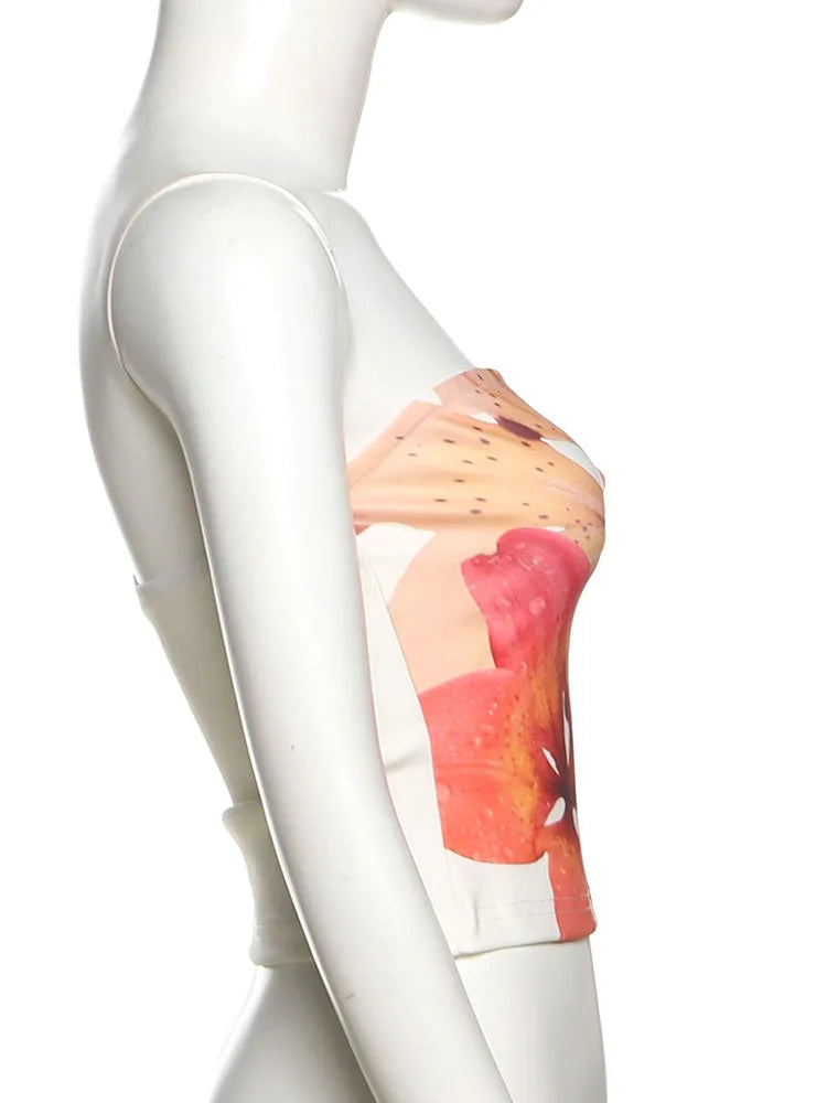 Nibber Colorful Wrap Tops Women Flower Print Chest Wrap Sleeve Backless Skinny Beach Party Simple Classic Summer Mini Clothes Aviola