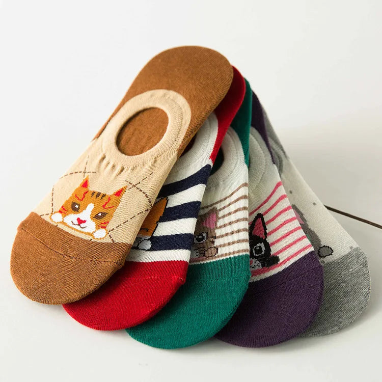 5 Pairs Summer Socks Female Invisible Cotton Cartoon Socks Shallow Ship Socks Aviola