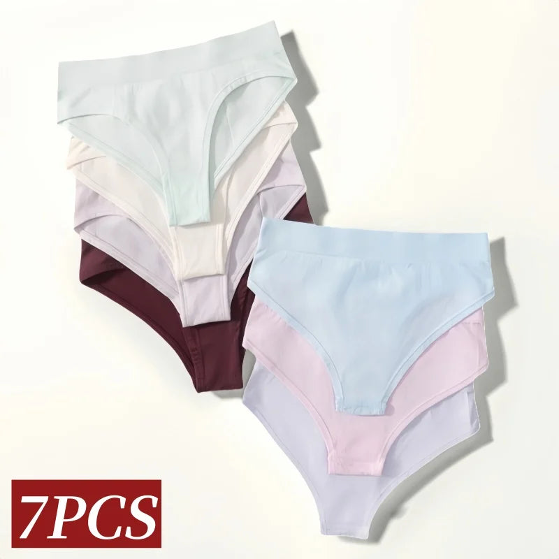 7Pcs/Set High Rise Briefs Women Panties Seamless Underwear Female Underpants Solid Color S-XXXL Sexy Lingerie Comfort Panty Aviola