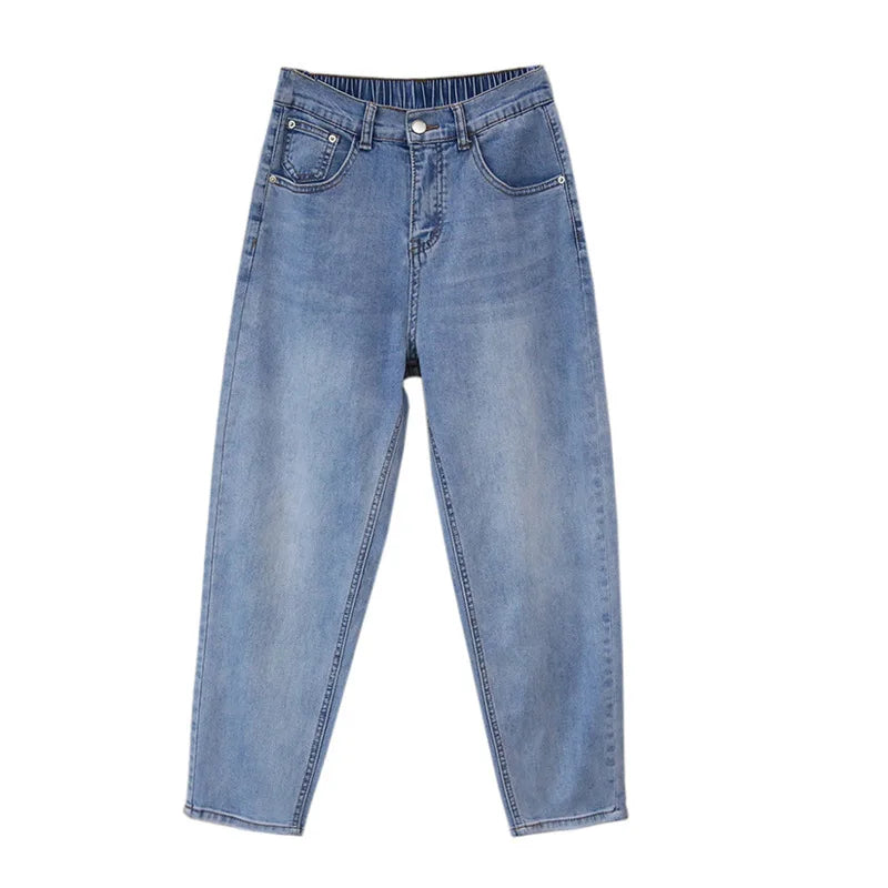 Bleached Jean Ankle Length Straight Denim Pants Women Harem Jeans Pockets Mid Waist Loose Fit Casual Solid Washed 2024 Aviola