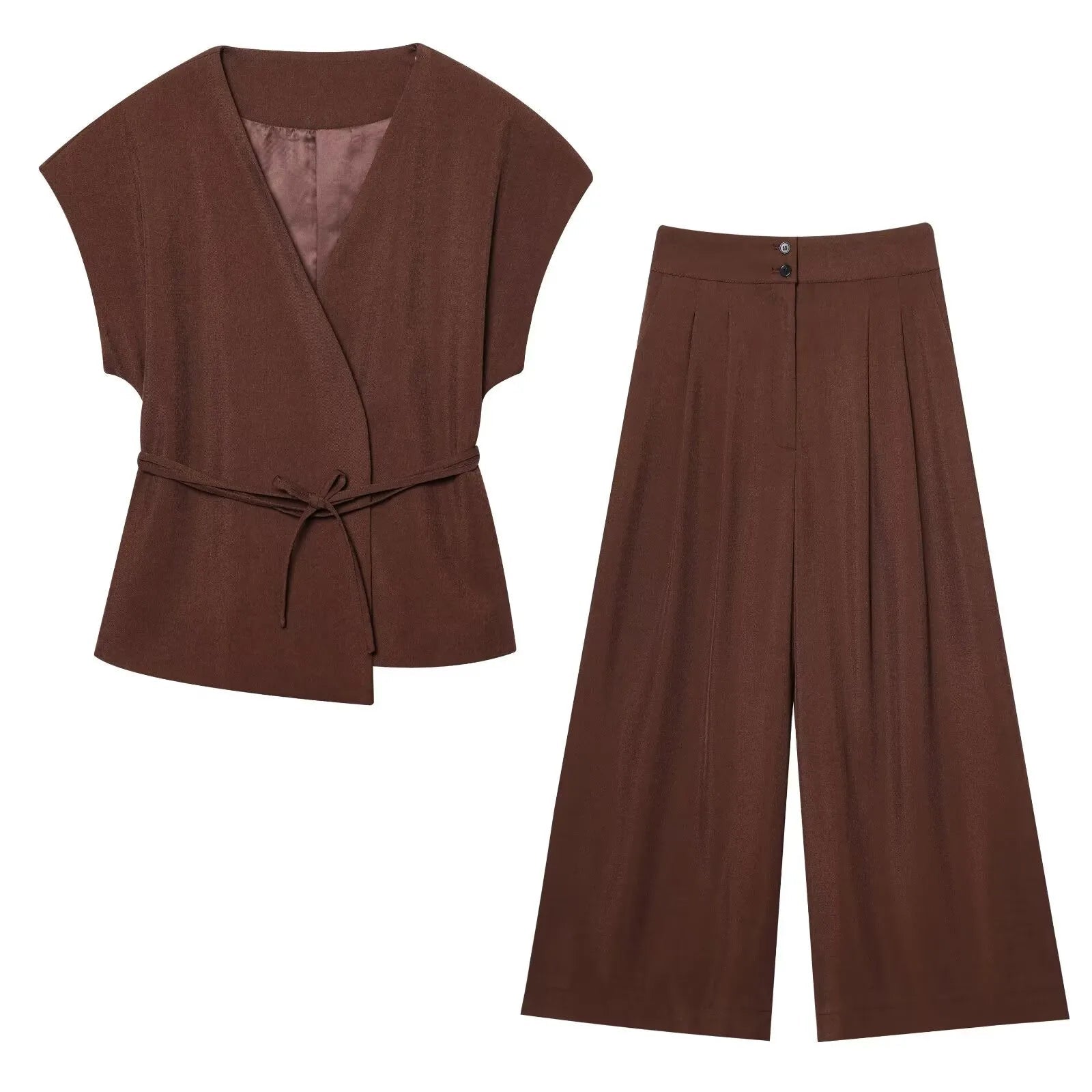 UNIZERA 2025 New Arrivals Women's Wear Elegant V-neck Sleeveless Lace-up Vest Jacket + High-waisted Casual Wide-leg Pants Set Aviola