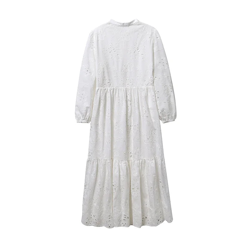 RARF  vestido elegante de encaje bordado para mujer, vestido blanco de empalme, Floral, ahuecado, suelto, informal, para fiesta Aviola